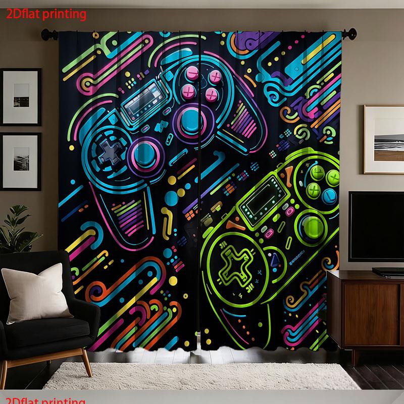 Background Retro Gaming - ستائر ألعاب (قطعتان) بتصميم نيون ريترو