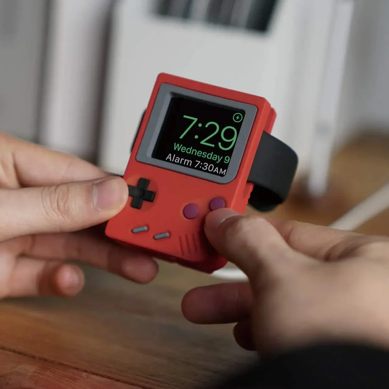 Retro Gaming Handheld - حامل سيليكون لشاحن ساعة آبل، مناسب
